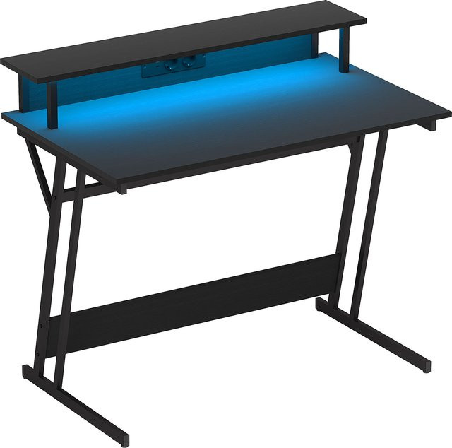 HOMCOM Gaming-Schreibtisch mit LED-Beleuchtung, Steckdosen und Monitorhalterung, Schwarz, B/T: 100 x 60 cm - Bild 1