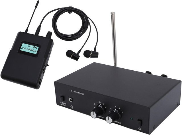 KONNWEI Kabelloses IEM Stereo-Ohr-Monitoring-System mit Sender und Empfänger, 902 bis 928 MHz, Schwarz - Bild 1