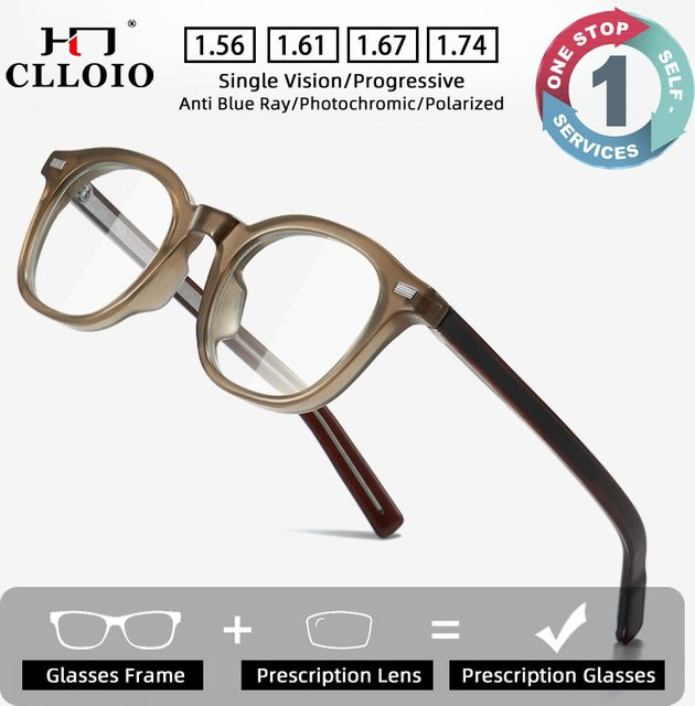 CLLOIO Korrektionsbrille, runde Lesebrille, Vollrand, TR90, braun - Bild 1