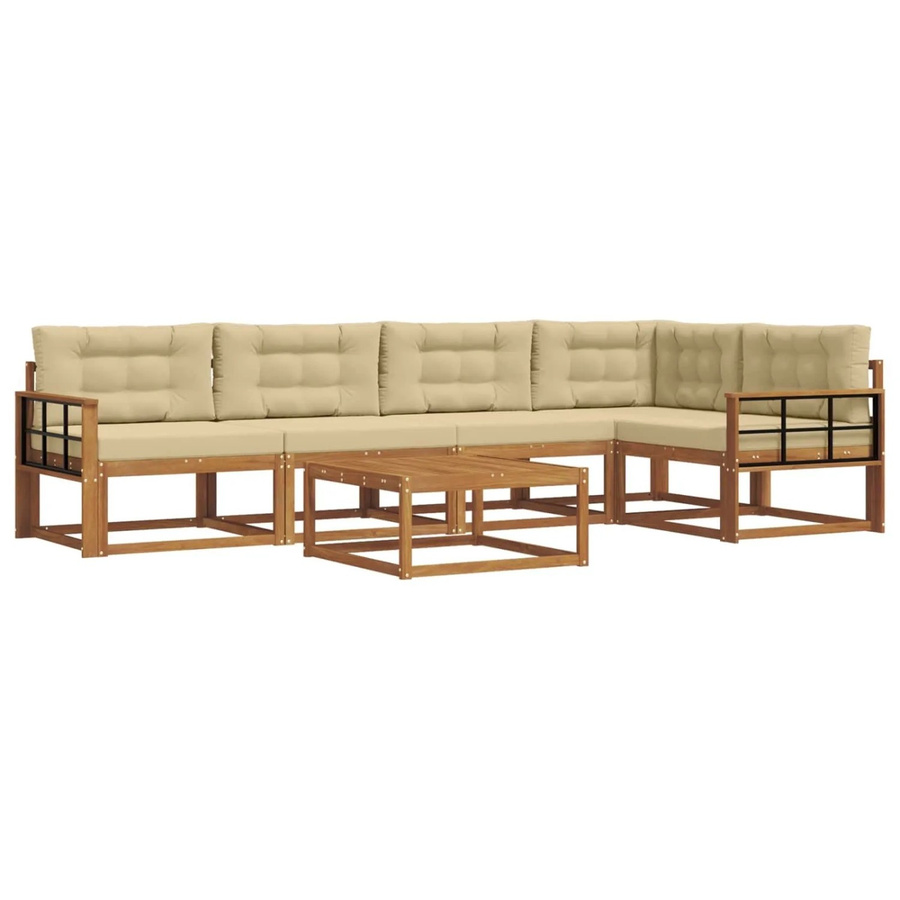 vidaXL Outdoor-Sofagarnitur aus Akazienholz in L-Form, 6-teiliges Set mit Kissen in Natur und Beige - Bild 2