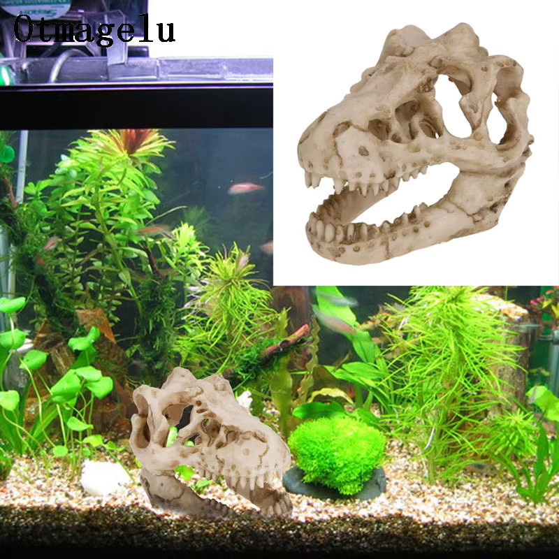 Otmagelu Dinosaurier Fossil Stein Statue Beige als Aquarium Dekoration und Wohnkultur Ornament - Bild 3