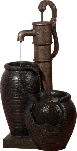 Dobar Design-Gartenbrunnen mit Handpumpe aus Polyresin in Schwarz, B/T/H: 38,5 x 47,5 x 84 cm - Bild 1