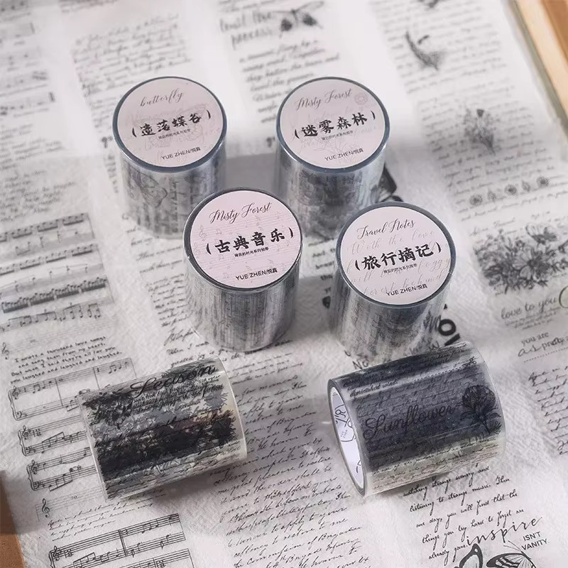 Vintage Washi Tape mit Buchstaben und Haustier-Motiven für Scrapbooking und DIY-Projekte, Mehrfarbig, Breite: 5 cm, Länge: 3 m - Bild 2