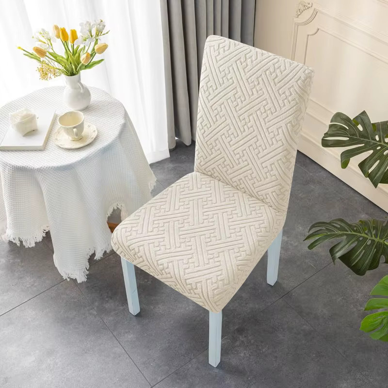 WANERQU Jacquard Esszimmer Stuhl Abdeckung in Beige, elastischer Stretch-Schonbezug, schmutzabweisend und modern - Bild 2