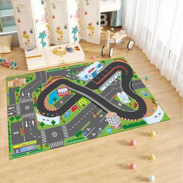 Lodestar Spielmatte für Kinder mit Straßen-Design, waschbarer Teppich für das Kinderzimmer, B/B: 60 x 40 cm, Mehrfarbig - Bild 1