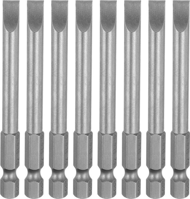 UXCELL Schlitzschraubendreher-Bits Set, Magnetische Flachkopf Bits mit 1/4 Zoll Sechskantschaft, Farbe: Silber, Länge: 7,5 cm - Bild 1