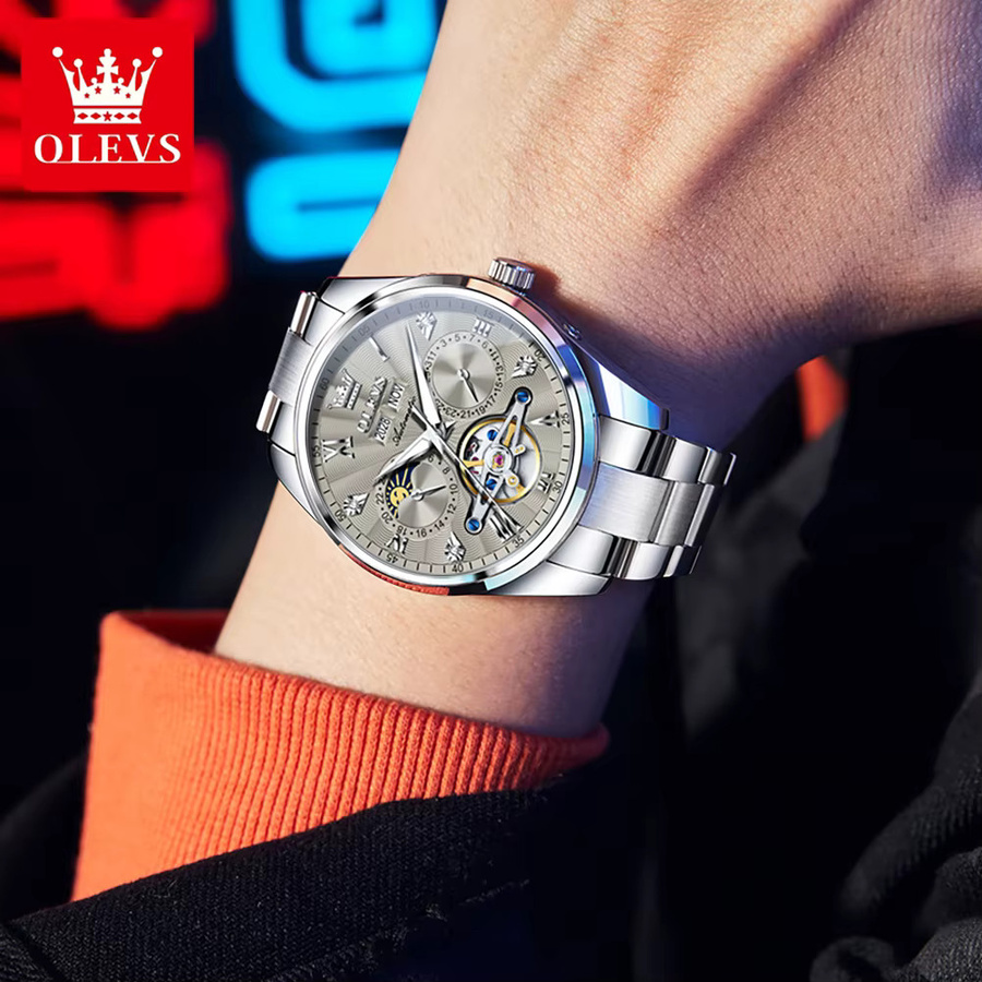 OLEVS Armbanduhr Automatik, Edelstahl, Silber, Weiß, Herren - Bild 2