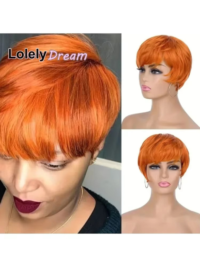 Lolely Dream Perücke, orange, 100 % Echthaar, mit Pony, Damen - Bild 6