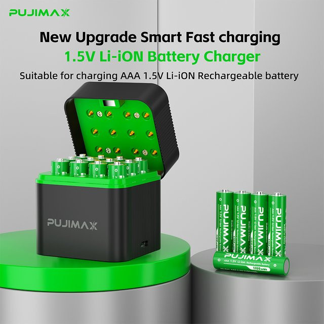 PUJIMAX Intelligentes Ladegerät Set für 12 AAA Lithiumbatterien mit 1100 mWh Kapazität - Bild 1