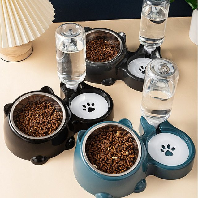 ZHUOJI Automatischer Futterautomat und Wasserspender in Grau mit integriertem Fütterungssystem und schrägem Auslauf für Katzen und Hunde - Bild 1