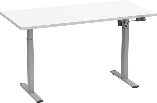 VCM Schreibtisch E-Lona höhenverstellbar mit Elektroantrieb, Weiß/Silber, B: 160 cm, T: 80 cm, H: 71-80 cm - Bild 1