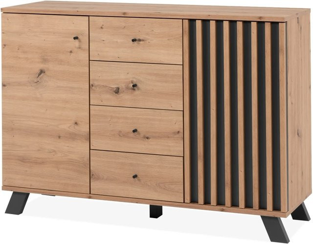 Furn.Design Kommode Madem Industrial im Design mit 3D-Lamellen aus Eiche Artisan und Anthrazit, Breite: 120 cm - Bild 7