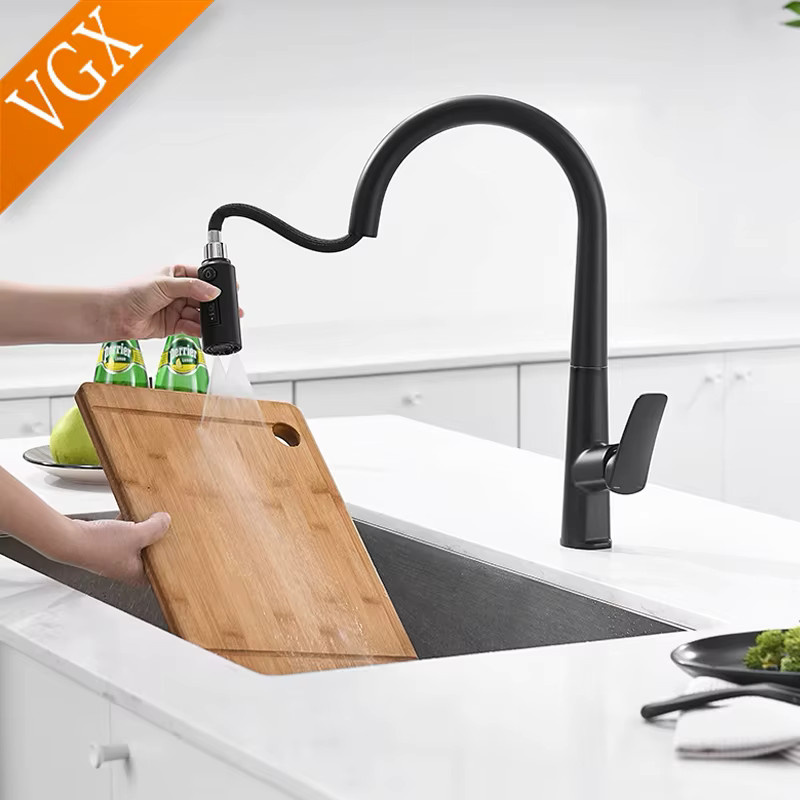 VGX Küchenarmatur mit Dual-Auslauf und Wasserfilter in Mattschwarz mit ausziehbarem Brausekopf - Bild 3
