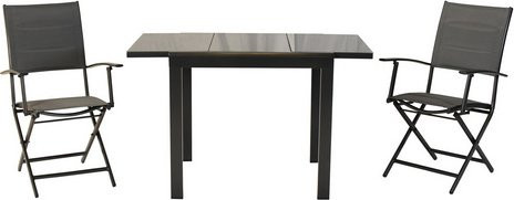 Merxx Balkonset Florenz 3-tlg. aus Aluminium und Glas in Grau mit ausziehbarem Tisch und 2 Klappsesseln, B/T/H: 80/120 x 70 x 75 cm - Bild 1