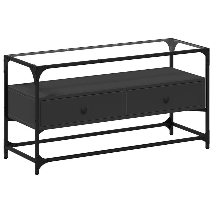 vidaXL TV-Schrank in Schwarz mit Glasplatte aus Holzwerkstoff im industriellen Stil, B/T/H: 98 x 35 x 51 cm - Bild 2