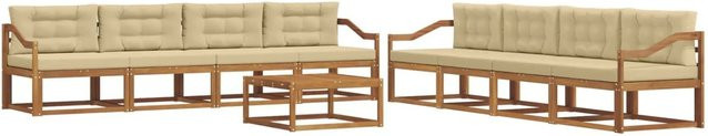 vidaXL Outdoor-Sofagarnitur aus Akazienholz in L-Form, 9-teiliges Set in Natur und Beige mit Kissen und Tisch - Bild 1