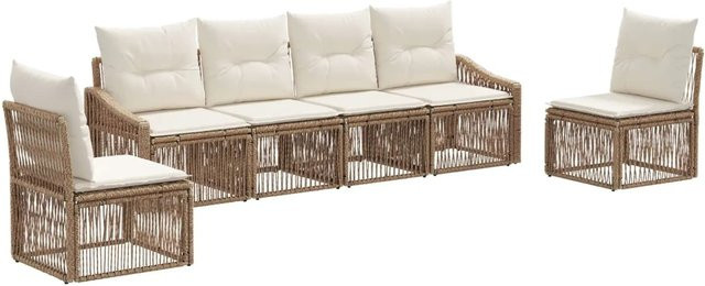 vidaXL Gartensofa-Set 6-teilig aus Poly-Rattan in Beige mit Polsterung und Kissen - Bild 1