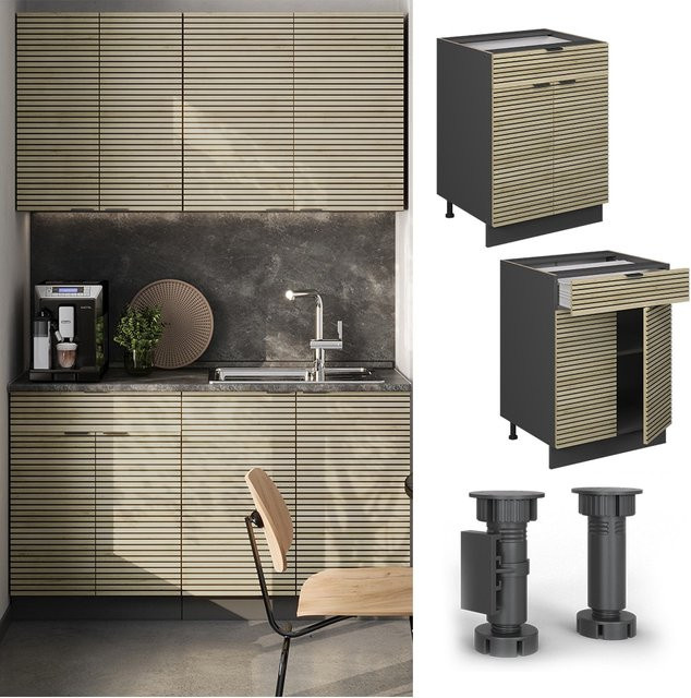 Vicco Schubunterschrank Fame-Line in Anthrazit und Eiche gefräst, Breite: 60 cm, ohne Arbeitsplatte - Bild 1