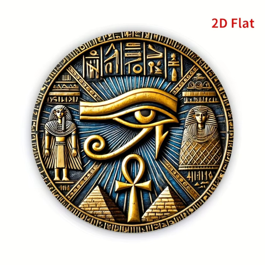 HELLOYOUNG Ägyptische Totem-Eisenwandkunst mit Auge des Horus, Anubis und Ra in Gold-Blau, runde Wanddekoration aus Metall - Bild 2