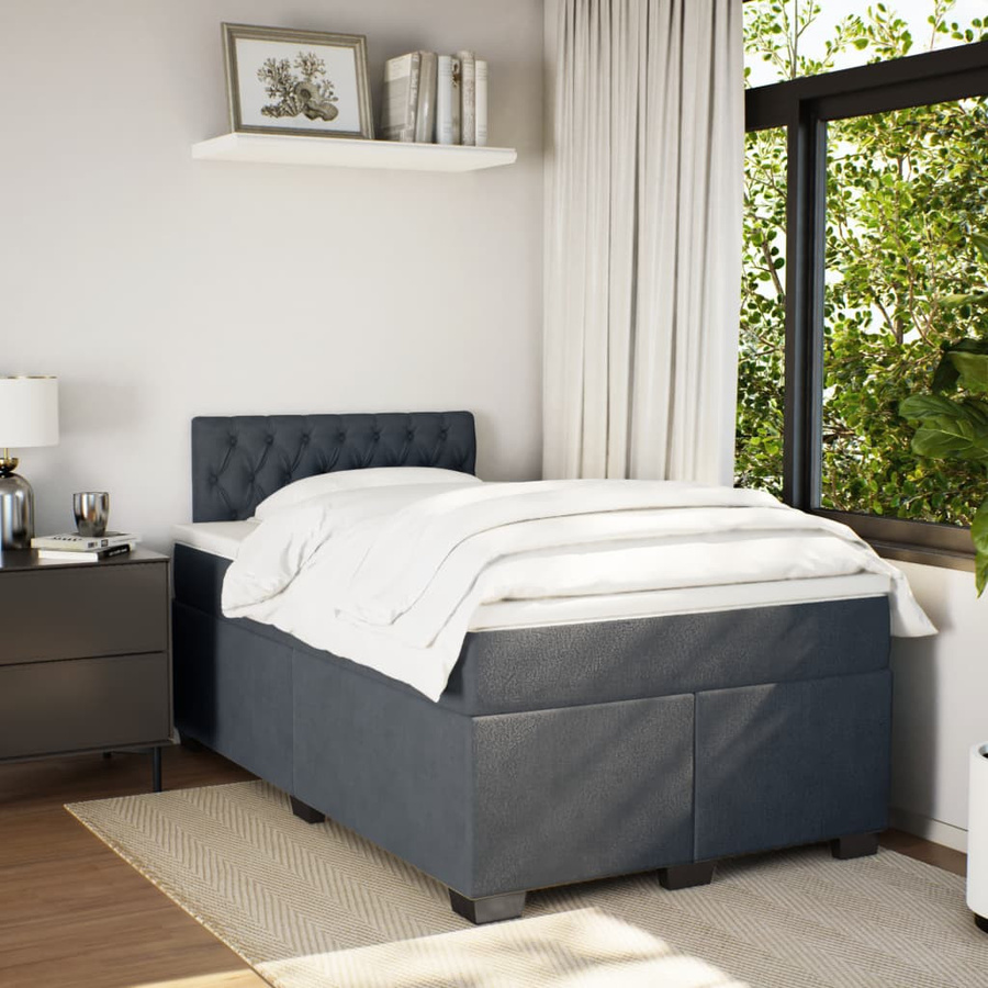 vidaXL Boxspringbett mit Matratze aus Samt in Dunkelgrau, B/T/H: 120 x 200 cm - Bild 2
