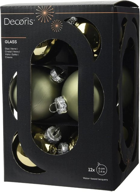 Decoris Weihnachtskugeln aus Glas in Grün, 12-teiliges Set, Durchmesser: 6 cm - Bild 1