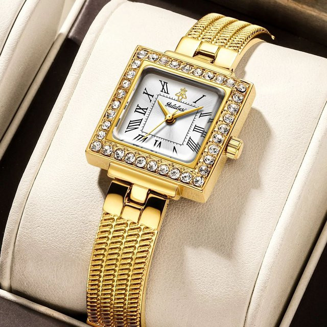 YaLaLuSi Armbanduhr, Quarz, Gold, Diamantbesetzt, Milanaise, Damen - Bild 1