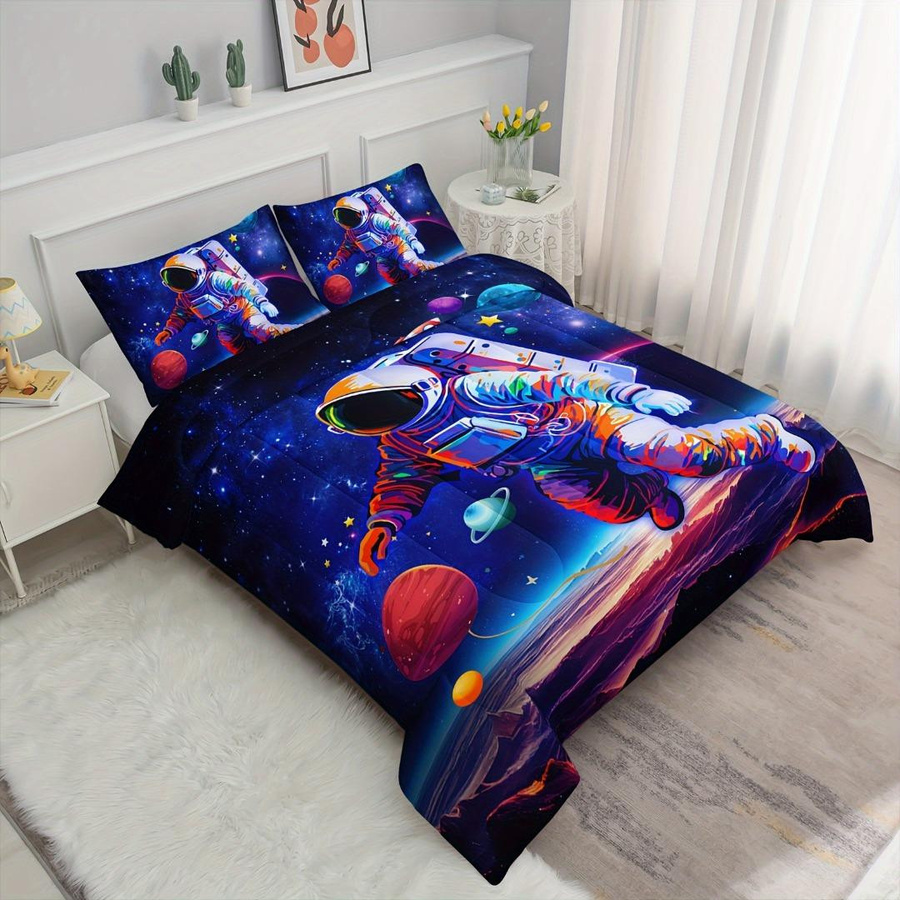 Paslu 3-teiliges Astronauten Bettwäsche-Set Weltraum Galaxie Multicolor, Breite: 135 cm, Länge: 200 cm - Bild 4