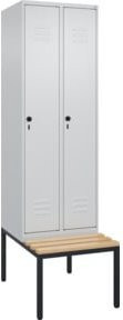 C+P Spind Classic PLUS Garderobenschrank mit Sitzbank, 2 Abteile, B/T/H: 212 x 60 x 81,5 cm, Sicherheits-Drehriegel und 3 Garderobenhaken, Buche-Hartholz und Stahl - Bild 1