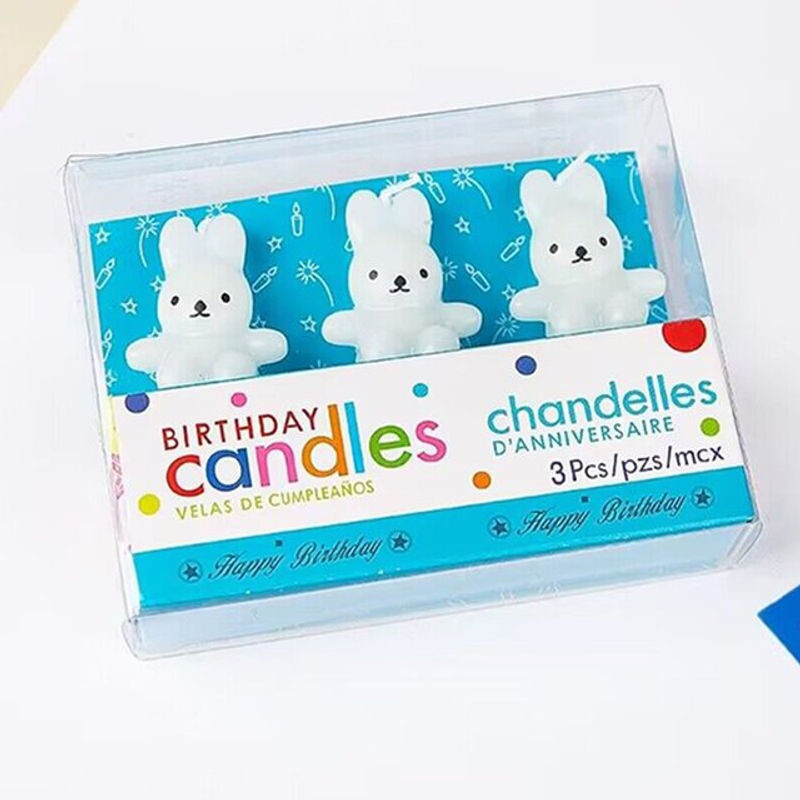 3er Set Cartoon Kaninchen Figurenkerzen aus Wachs in Weiß zur Geburtstagskuchen Dekoration für Kinder - Bild 1