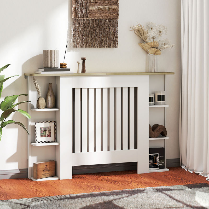 HOMCOM Heizkörperverkleidung aus MDF mit Ablagen und modernem Lamellendesign, Weiß, B/T/H: 124 x 19 x 83 cm - Bild 2