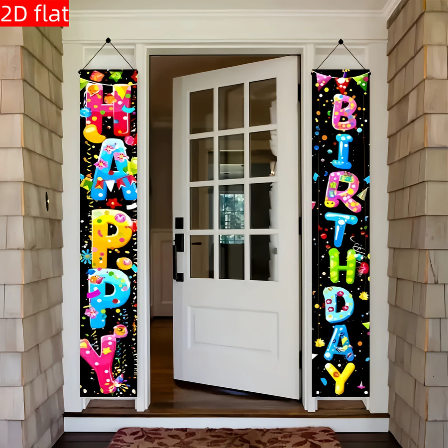 VIKAMA Happy Birthday Geburtstagsparty Dekoration mit buntem Cartoon-Druck für Tür, Veranda und Wand, Mehrfarbig, B/H: 30 x 180 cm - Bild 3