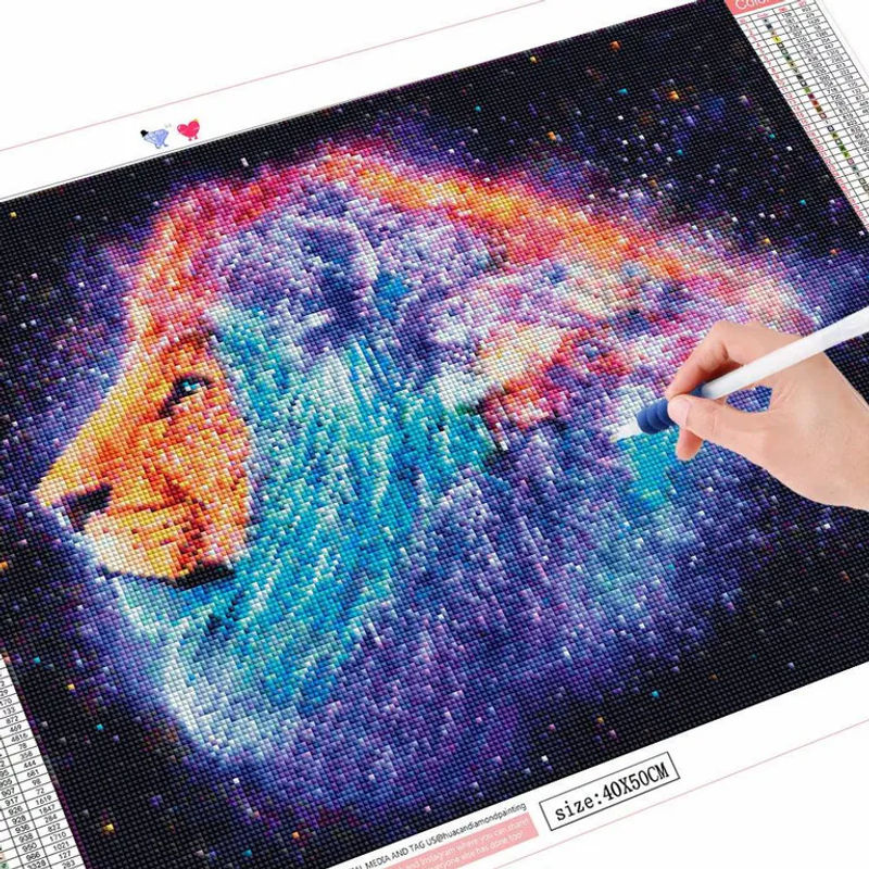 FIYO DIY Diamond Painting Set Löwe mit Sternenhimmel in Hellblau, Wandkunst Mozaik Wandbild B/H: 30 x 20 cm - Bild 2