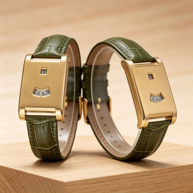 UTHAI Armbanduhr, Quarz, eckig, Gold, Leder, Unisex - Bild 1