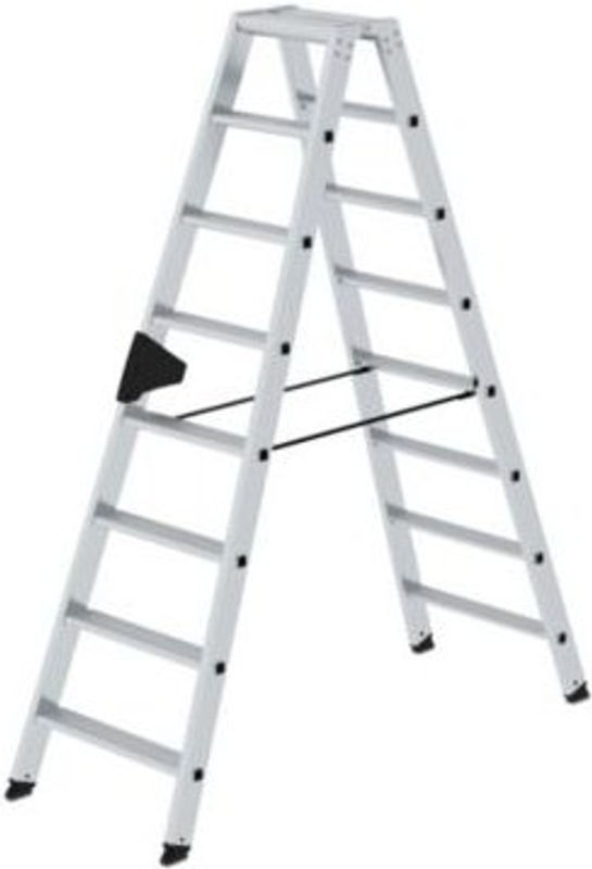 MUNK Aluminium-Stufenstehleiter beidseitig begehbar, 2 x 8 Stufen, Silber, Höhe: 185 cm - Bild 2