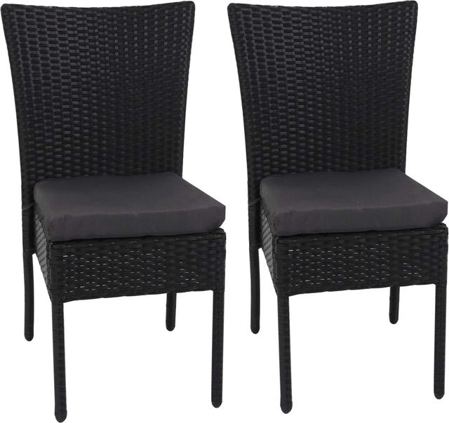 2er-Set MCW Poly-Rattan Gartenstühle in Schwarz mit dunkelgrauen Kissen, stapelbar - Bild 2
