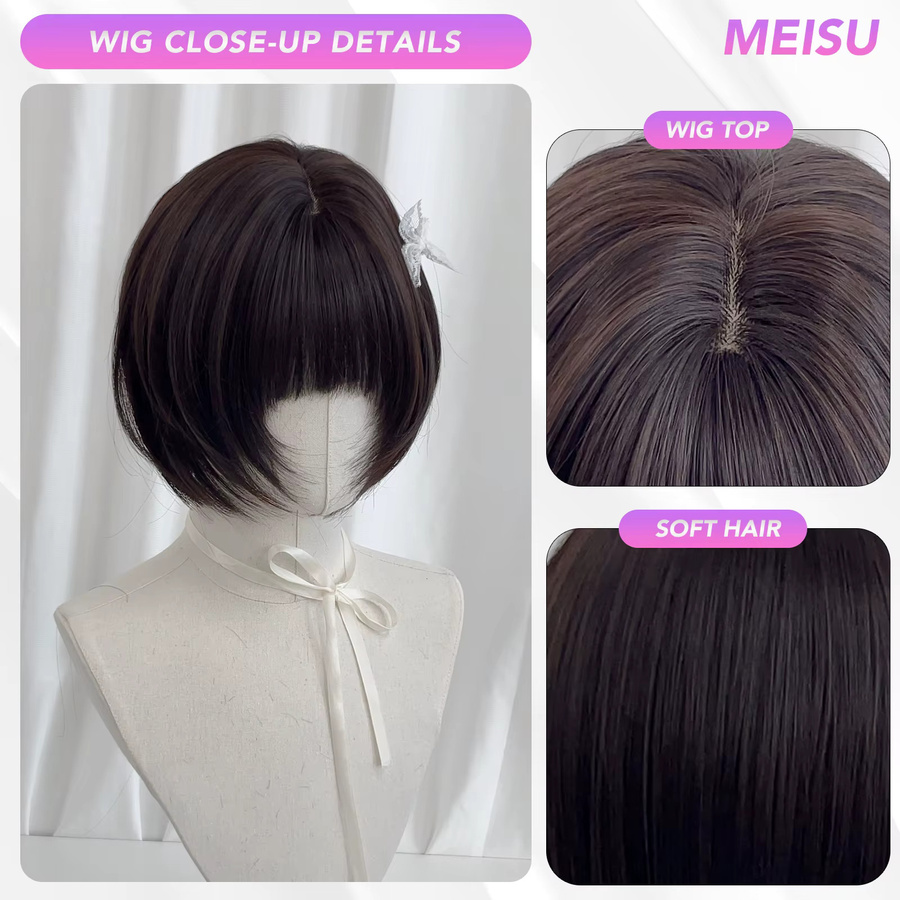 MEISU Perücke, 10 Zoll, schwarzer Tee, Kunstfaser, Damen - Bild 4