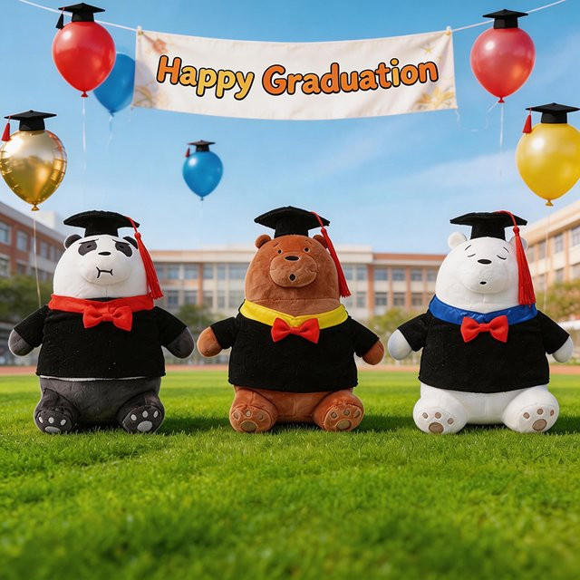 PHD We Bare Bears Panda-Puppe, Plüschtier, Doktorhut - Bild 1
