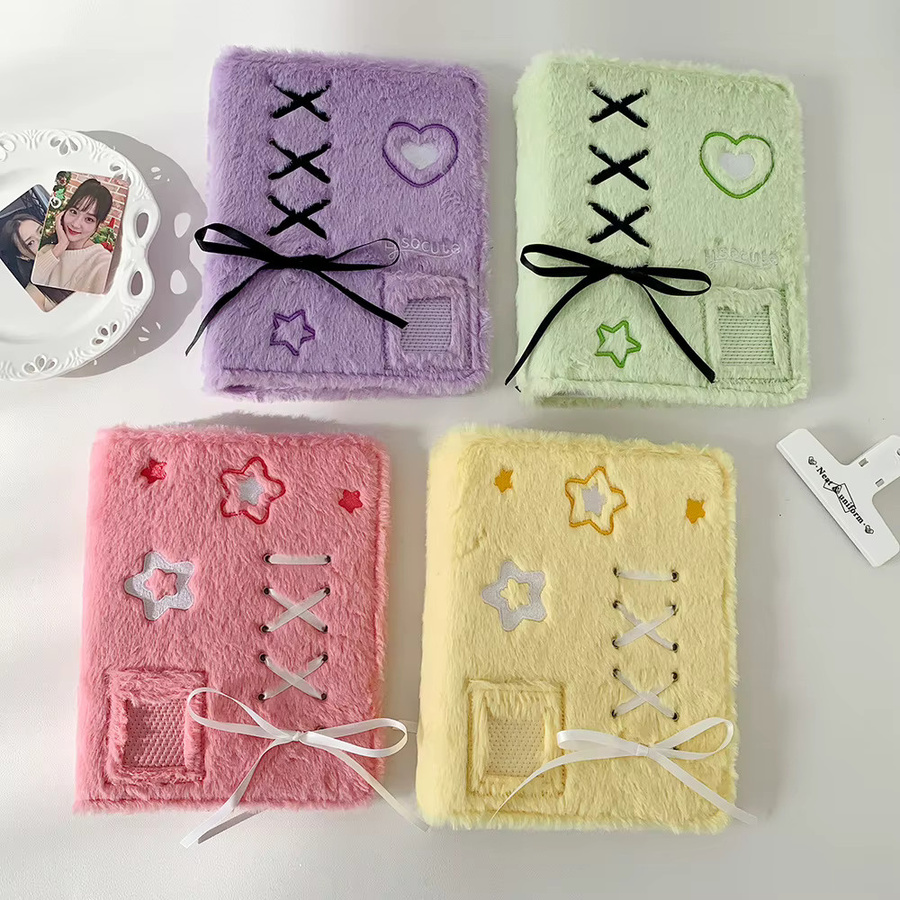 Kpop Mode A5 Plüsch-Fotoalbum mit Schleife für 3-Zoll Fotokarten und Mädchen-Idol Displaykartenbuch - Bild 1