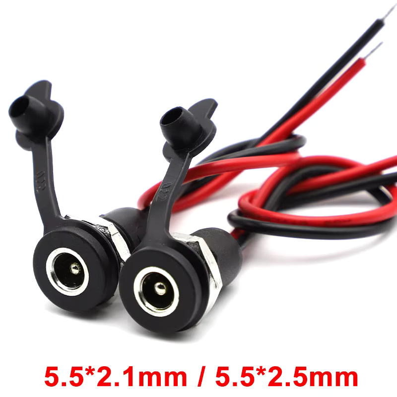 JCD DC Power Buchse wasserdichter Stecker mit 2 Pin 18AWG Pigtail Draht Kabel in Schwarz, 5,5 x 2,1 mm und 5,5 x 2,5 mm - Bild 2