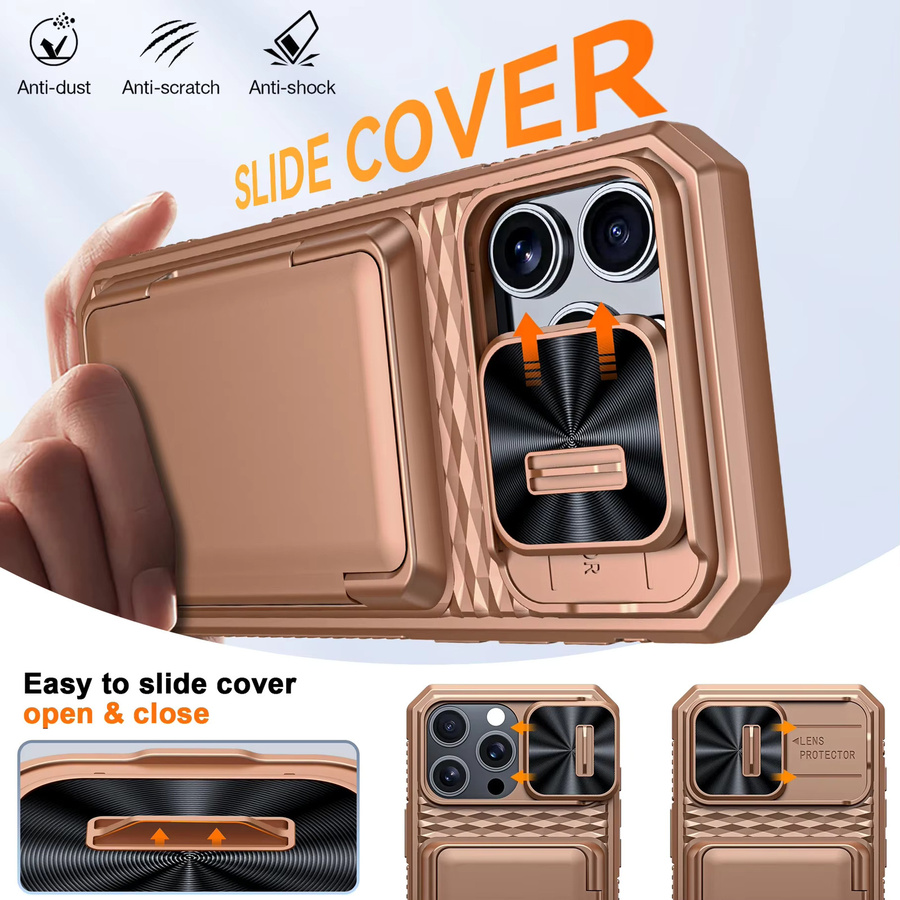 BANGZAO Schutzhülle für iPhone 16 Pro Max mit RFID-Brieftaschen-Kartenhalter und Kamera-Abdeckung in Gold - Bild 3