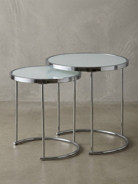 KADIMA DESIGN Beistelltisch Set 2-teilig Rund mit Glasplatte in Weiß und Silber - Bild 1