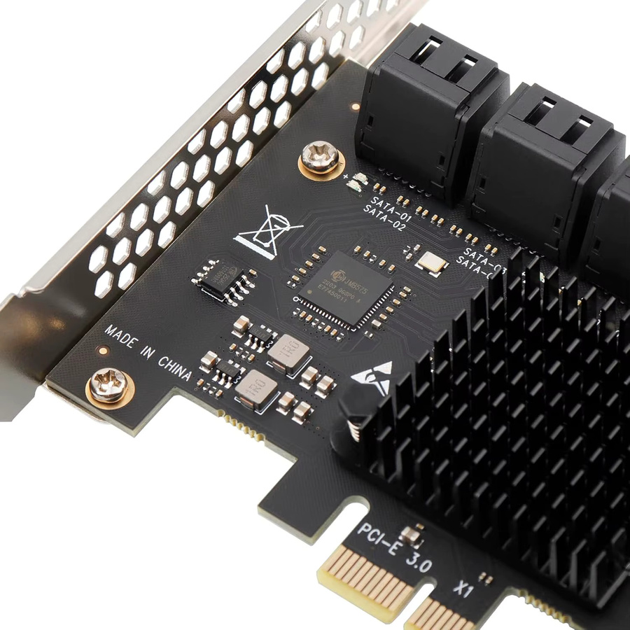 JoniSerl SATA-Erweiterungskarte PCIe x1 auf 16-Port SATA 3.0 SSD 6 Gbit/s Controller-Adapterkarte in Schwarz mit 2 x 8-Port Kabeln - Bild 4