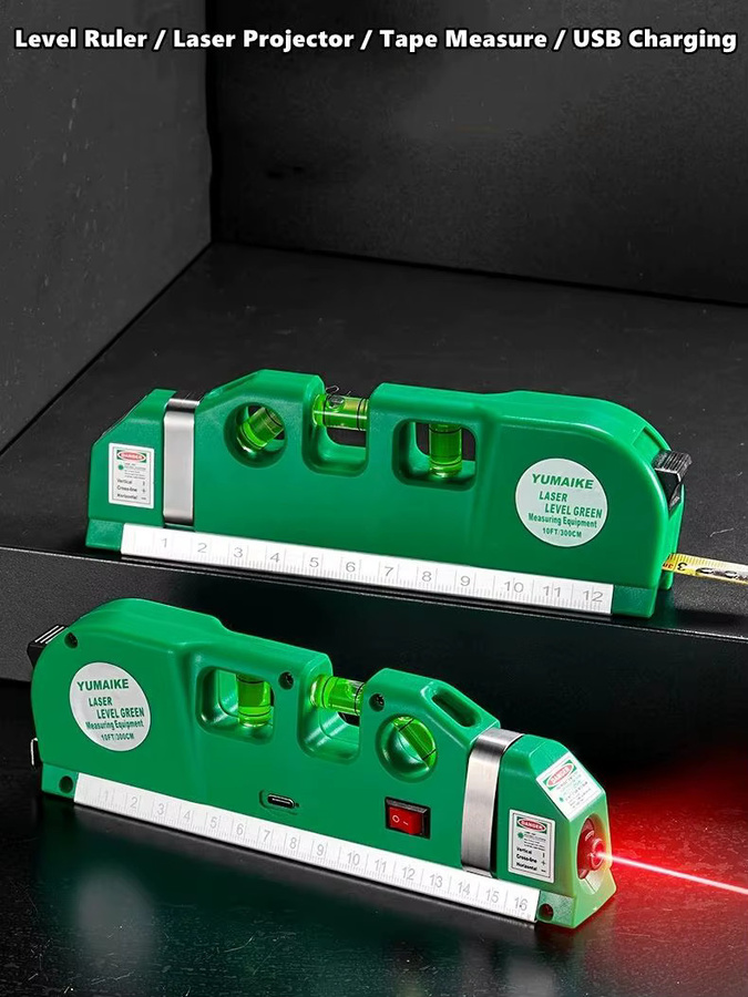 Multifunktionale Infrarot-Laser-Wasserwaage mit integriertem Maßband in Grün - Bild 4