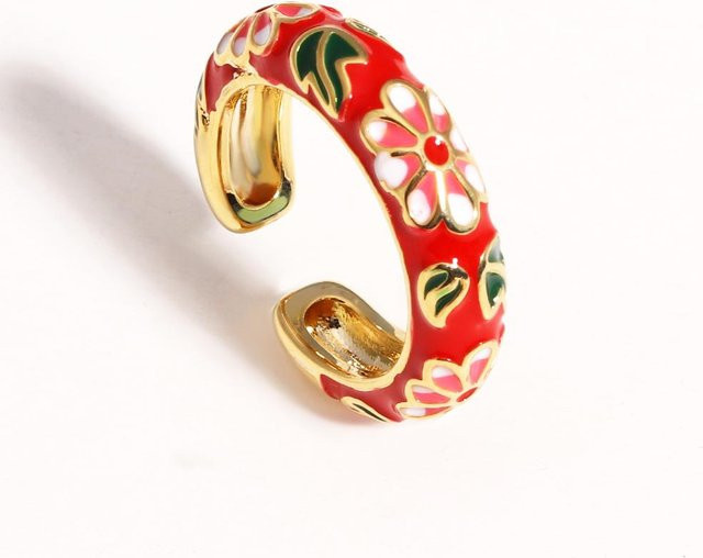 Ring Blumen Emaille, Kupfer, Bunt, Damen - Bild 1