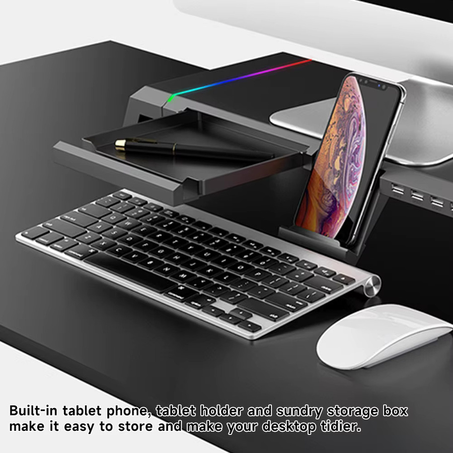 ELOOLE RGB Computer-Monitorständer in Schwarz mit USB 2.0/3.0 Schnittstellen, Aufbewahrungsschublade und Handyhalterung zur Computererhöhung für dein Gaming-Setup - Bild 6