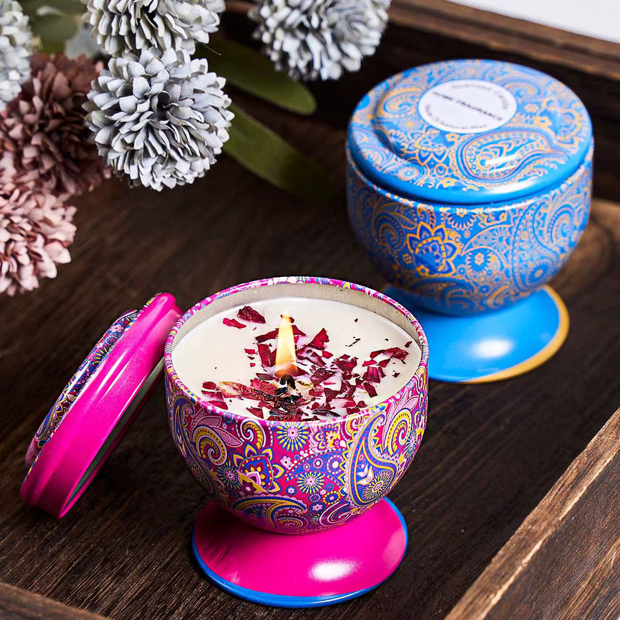 UDOCOOL Duftkerzen im Kelch-Design mit floralem Rosen- und Lavendelduft, mehrfarbiges Glas-Votivkerzenglas für Tischdekoration - Bild 6