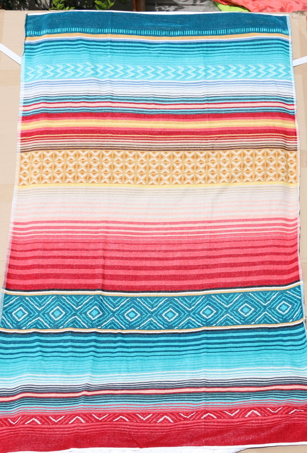 Sympathica Family Strandtuch mit bunten Streifen und ethnischen Ornamenten, B/B: 100 x 180 cm, Mehrfarbig - Bild 1