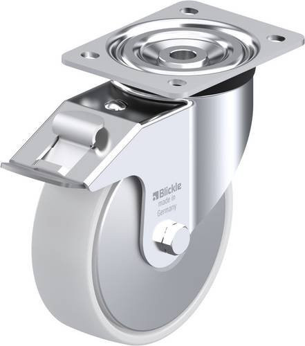 Blickle Lenkrolle L-PO 160K-FI-FA mit Feststeller, Rad-Durchmesser: 16 cm, Tragfähigkeit: 400 kg, Farbe: Silber/Weiß - Bild 1