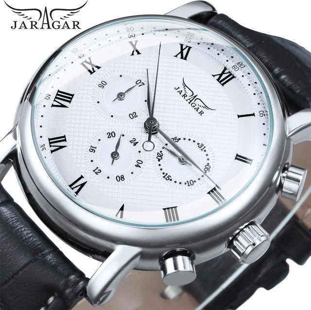 Jaragar Armbanduhr, Automatik, Edelstahl, Leder, Herren - Bild 1