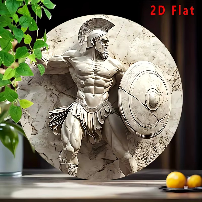 CIFBUY Vintage Spartan Warrior Metall-Wandkunst, runde 2D-Dekoration im Abstract-Stil, Durchmesser: 8 cm - Bild 2